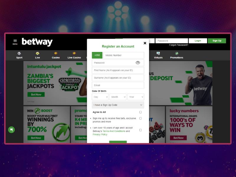 Registrazione Betway