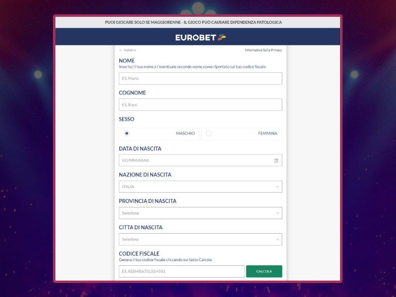 Registrazione Eurobet