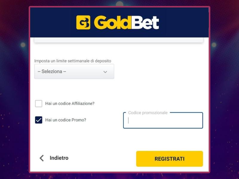 Registrazione GoldBet