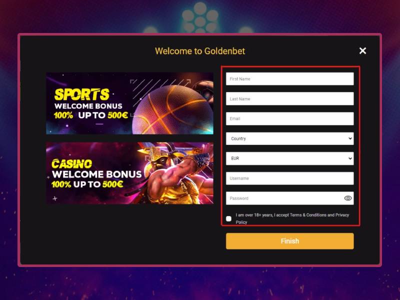 Registrazione a GoldenBet